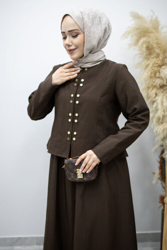 Gold Çıtçıtlı Etekli Takım TSD260156 Kahverengi - 2