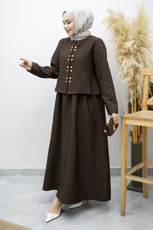 Gold Çıtçıtlı Etekli Takım TSD260156 Kahverengi - 3