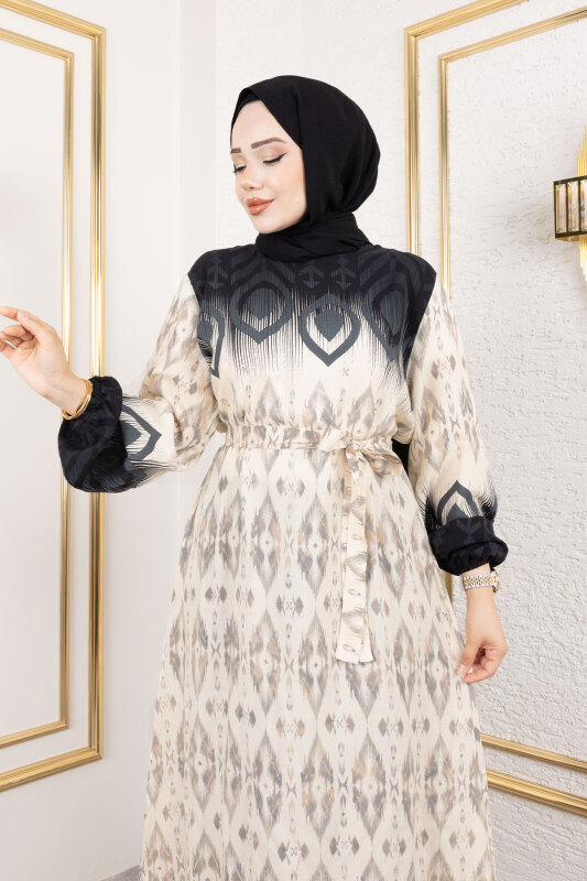 Gölge Geçişli Viskon Elbise TSD250207 Siyah - 2