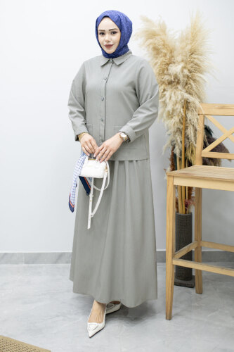 Gömleği Cepli Etekli Takım TSD260158 Açık Gri - 5