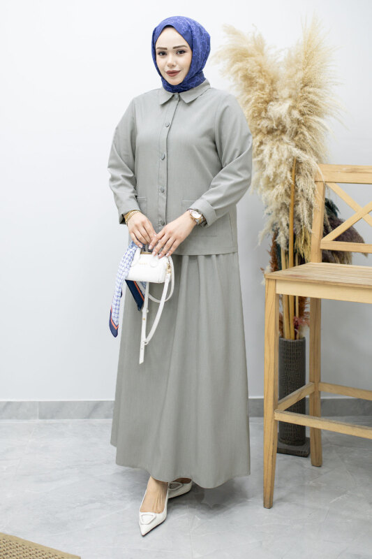 Gömleği Cepli Etekli Takım TSD260158 Açık Gri - 5