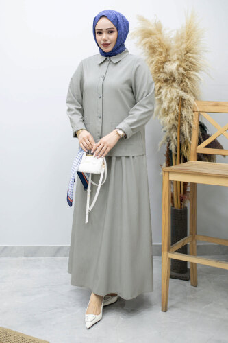 Gömleği Cepli Etekli Takım TSD260158 Açık Gri - 5