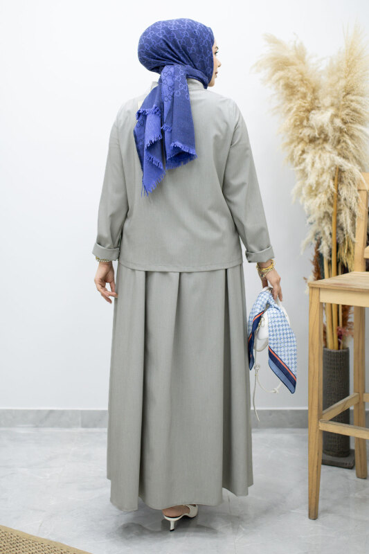 Gömleği Cepli Etekli Takım TSD260158 Açık Gri - 6