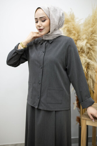 Gömleği Cepli Etekli Takım TSD260158 Füme - 2