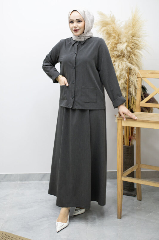 Gömleği Cepli Etekli Takım TSD260158 Füme - 3