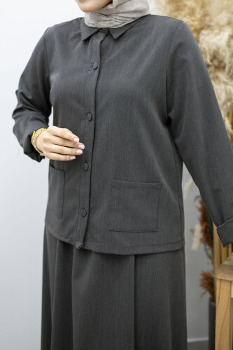 Gömleği Cepli Etekli Takım TSD260158 Füme - 4