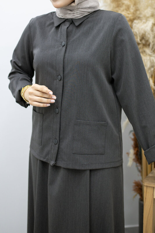 Gömleği Cepli Etekli Takım TSD260158 Füme - 4