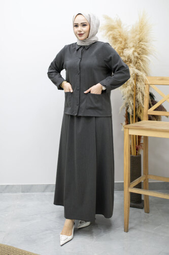 Gömleği Cepli Etekli Takım TSD260158 Füme - 5