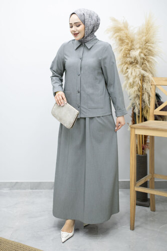 Gömleği Cepli Etekli Takım TSD260158 Gri 