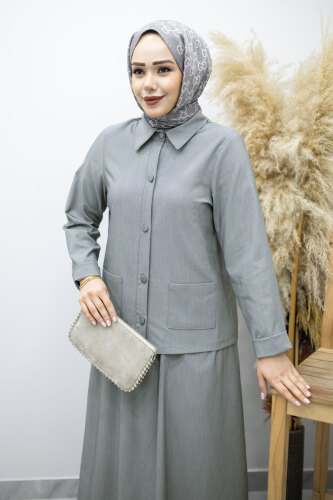 Gömleği Cepli Etekli Takım TSD260158 Gri - 2
