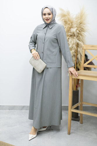Gömleği Cepli Etekli Takım TSD260158 Gri - 3