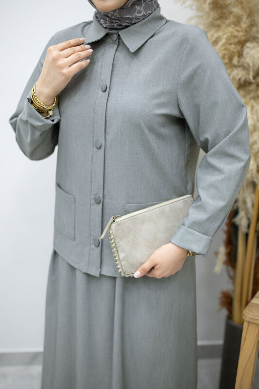 Gömleği Cepli Etekli Takım TSD260158 Gri - 4