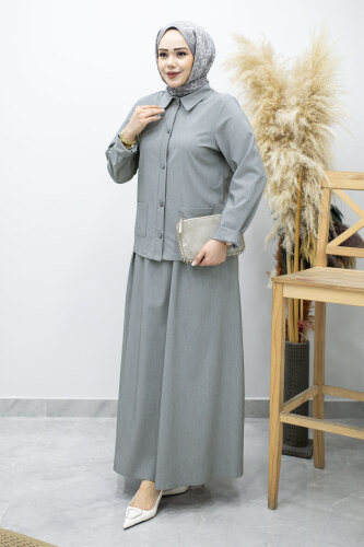 Gömleği Cepli Etekli Takım TSD260158 Gri - 5