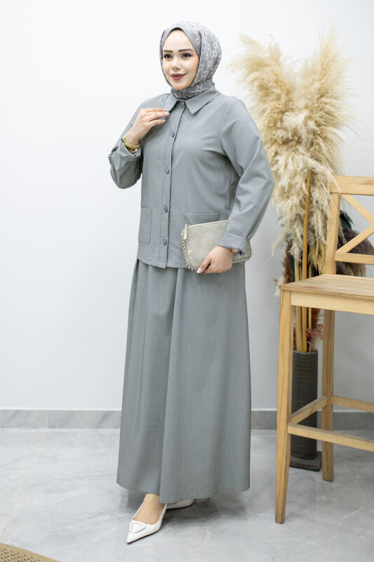 Gömleği Cepli Etekli Takım TSD260158 Gri - 5