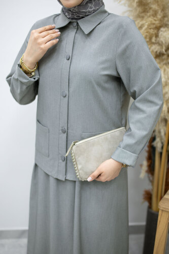 Gömleği Cepli Etekli Takım TSD260158 Gri - 4