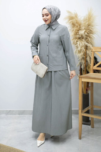 Gömleği Cepli Etekli Takım TSD260158 Gri - 5