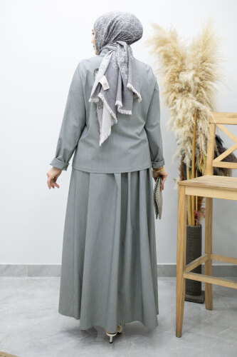 Gömleği Cepli Etekli Takım TSD260158 Gri - 6