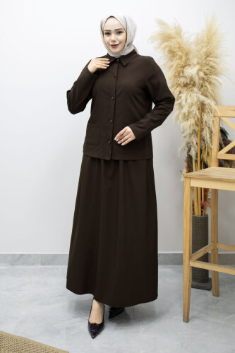 Gömleği Cepli Etekli Takım TSD260158 Kahverengi 