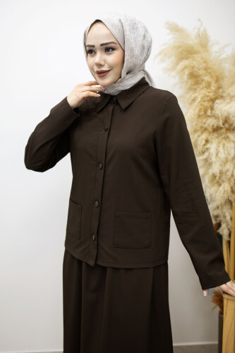 Gömleği Cepli Etekli Takım TSD260158 Kahverengi - 2