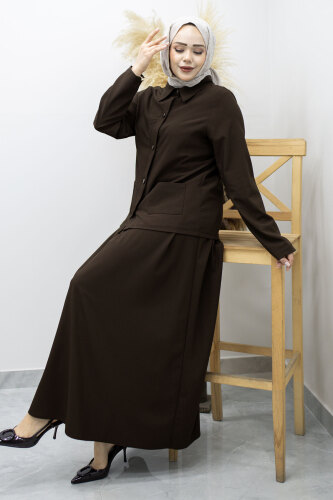 Gömleği Cepli Etekli Takım TSD260158 Kahverengi - 3