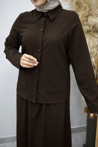 Gömleği Cepli Etekli Takım TSD260158 Kahverengi - 4