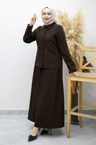 Gömleği Cepli Etekli Takım TSD260158 Kahverengi - 5