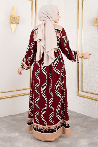 Gül Desenli Viskon Elbise TSD250178 Bordo - 5