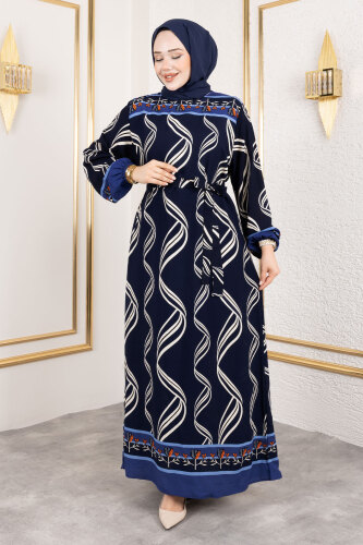 Gül Desenli Viskon Elbise TSD250178 Lacivert - 3