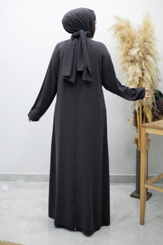 Hakim Yaka Taşlı Elbise TSD260170 Füme - 6