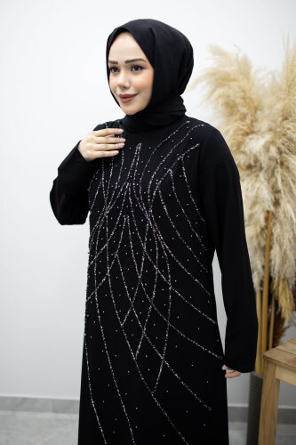 Hakim Yaka Taşlı Elbise TSD260170 Siyah - 2