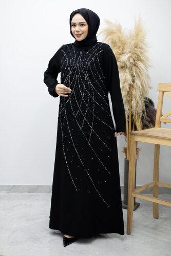 Hakim Yaka Taşlı Elbise TSD260170 Siyah - 3