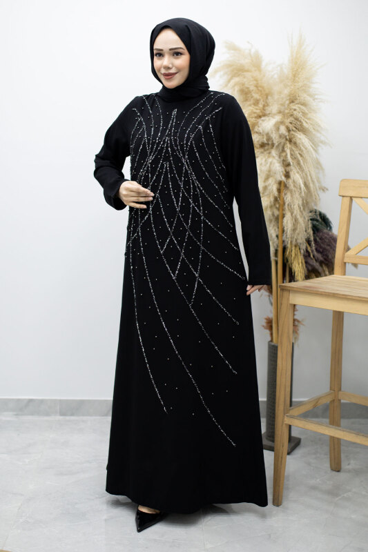 Hakim Yaka Taşlı Elbise TSD260170 Siyah - 3