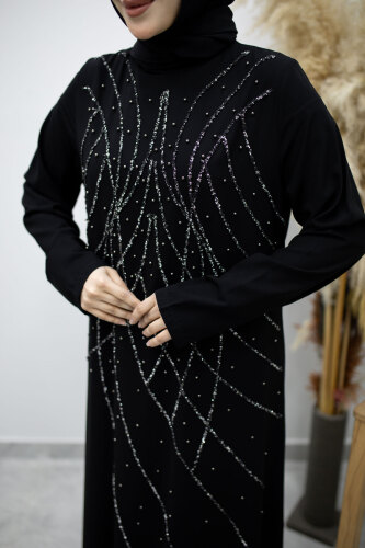 Hakim Yaka Taşlı Elbise TSD260170 Siyah - 4