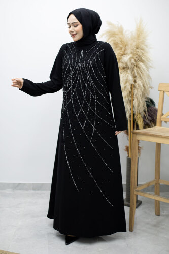 Hakim Yaka Taşlı Elbise TSD260170 Siyah - 5