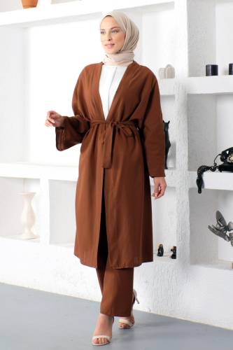 İkili Kimono Takım TSD230106 Kahverengi - 4