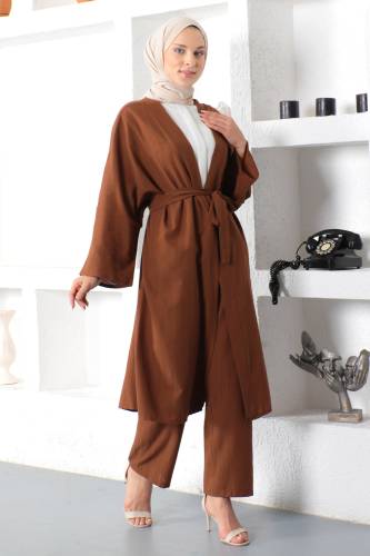 İkili Kimono Takım TSD230106 Kahverengi - 5