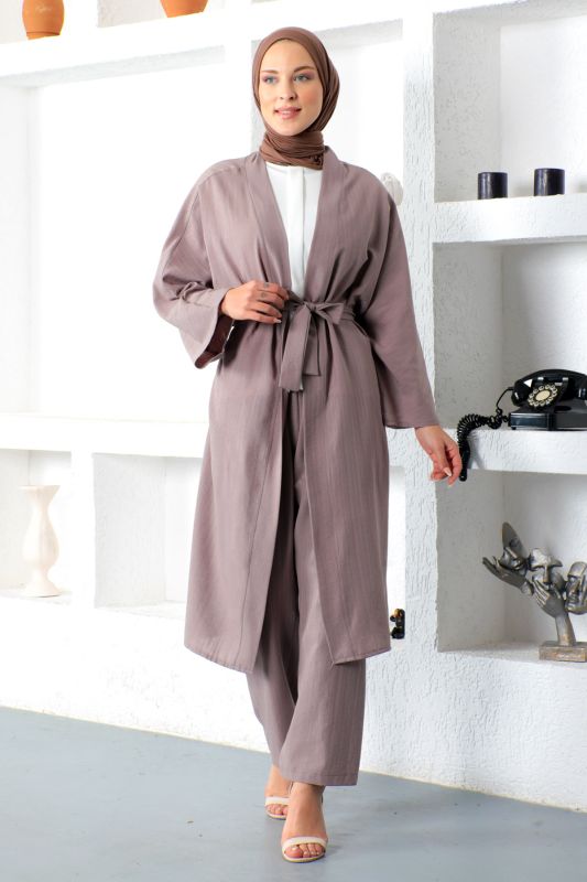 İkili Kimono Takım TSD230106 Vizon - 1