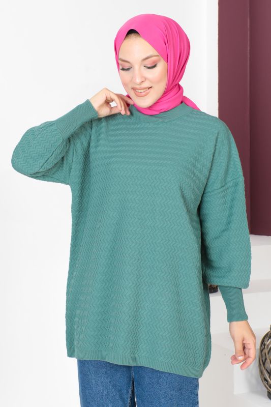 İnce Zikzak Desenli Triko Tunik TSD230719 Mint Yeşili - 2