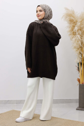 Kabartma Desen Triko Tunik TSD260110 Acı Kahve - Tesettür Dünyası