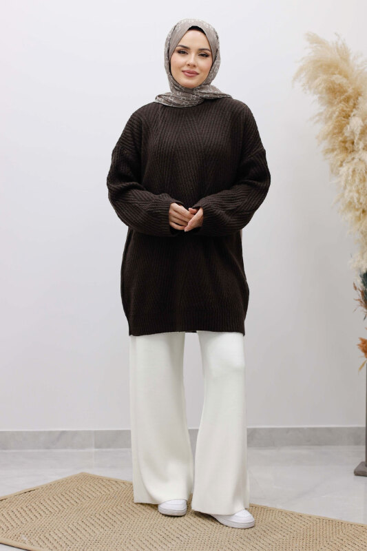 Kabartma Desen Triko Tunik TSD260110 Acı Kahve - 3