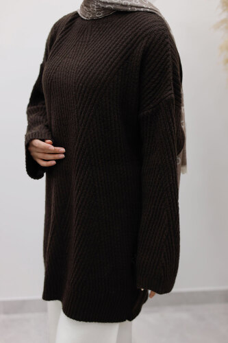 Kabartma Desen Triko Tunik TSD260110 Acı Kahve - 4