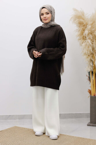 Kabartma Desen Triko Tunik TSD260110 Acı Kahve - 5