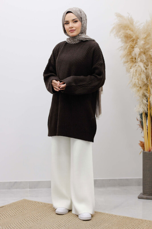 Kabartma Desen Triko Tunik TSD260110 Acı Kahve - 5