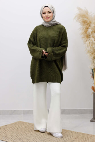 Kabartma Desen Triko Tunik TSD260110 Haki - 3