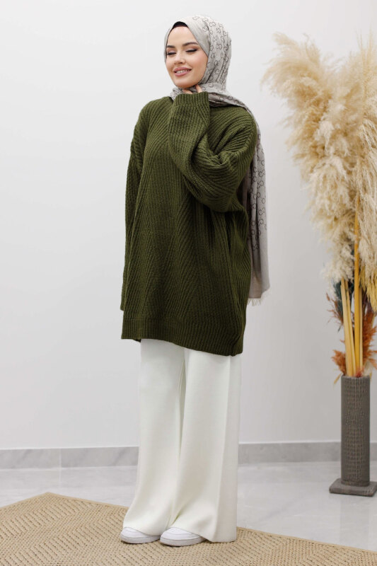 Kabartma Desen Triko Tunik TSD260110 Haki - 5