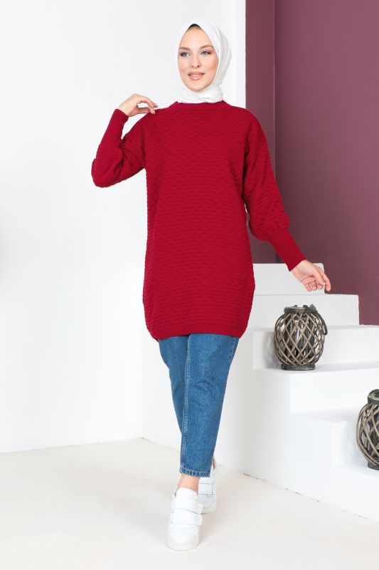 Kabartma Desenli Triko Tunik TSD230713 Bordo - 1