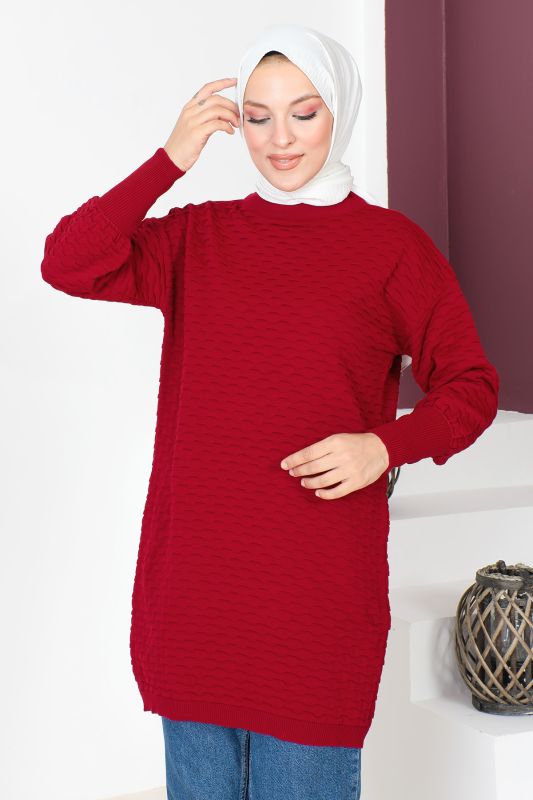 Kabartma Desenli Triko Tunik TSD230713 Bordo - 2