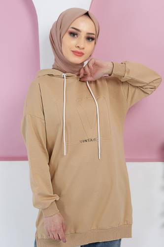 Kabartma Detaylı Sweatshirt TSD220416 Camel 