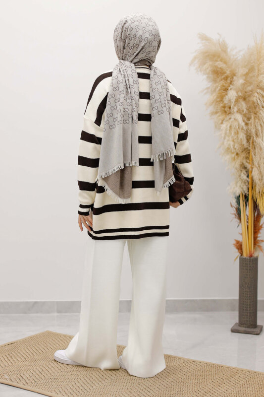 Kalın Çizgi Detaylı Triko Tunik TSD260113 Acı Kahve - 6