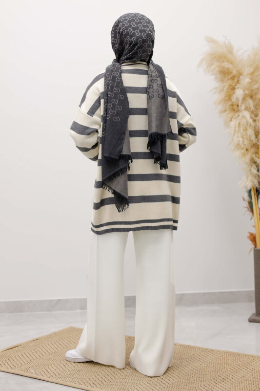 Kalın Çizgi Detaylı Triko Tunik TSD260113 Füme - 6